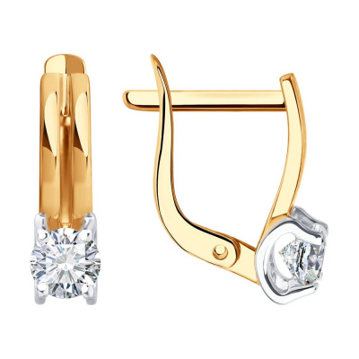 Серьги из золота, Красное золото металл, проба 585, 2   Фианит недраг Круг 4