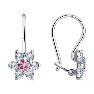 Серьги из серебра, Родированное серебро металл, проба 925, 2  Фианит недраг Круг 2,5 ; 12  Фианит недраг Круг 2