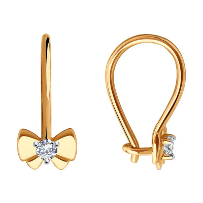 Серьги из золота, Красное золото металл, проба 585, 2  0,025 Фианит недраг Круг 2