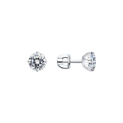 Серьги из серебра, Родированное серебро металл, проба 925, 2  0,582 Фианит недраг Круг 6