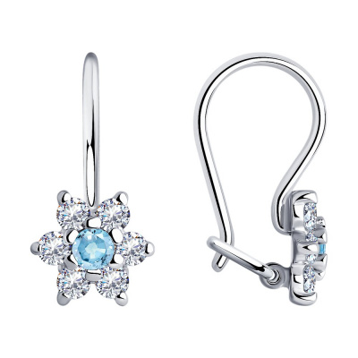Серьги из серебра, Родированное серебро металл, проба 925, 2  Фианит недраг Круг 2,5 ; 12  Фианит недраг Круг 2
