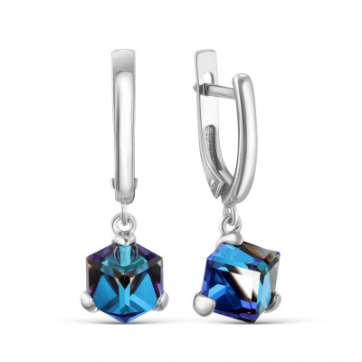 Серьги из серебра, Родированное серебро металл, проба 925, 2 Кристалл Swarovski Бермудский синий 1,020