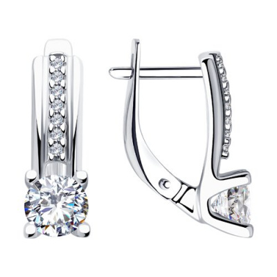 Серьги из серебра, Родированное серебро металл, проба 925, 14  Фианит SWAROVSKI Круг 1 ; 2  Фианит SWAROVSKI Круг 5
