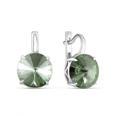 Серьги из серебра, Родированное серебро металл, проба 925, 2 Кристалл Swarovski Австрия дымчатый 1,480