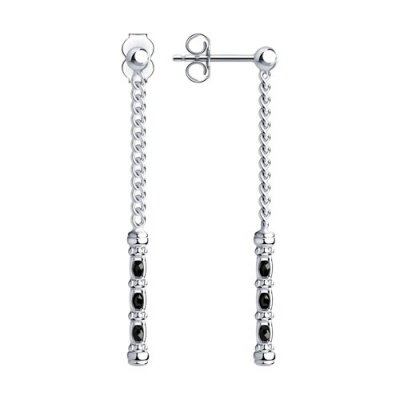 Серьги из серебра, Родированное серебро металл, проба 925, 6  Фианит Круг 2,5