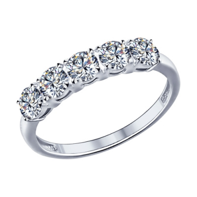 Кольцо из серебра, Родированное серебро металл, проба 925, 5  Фианит SWAROVSKI Круг 4