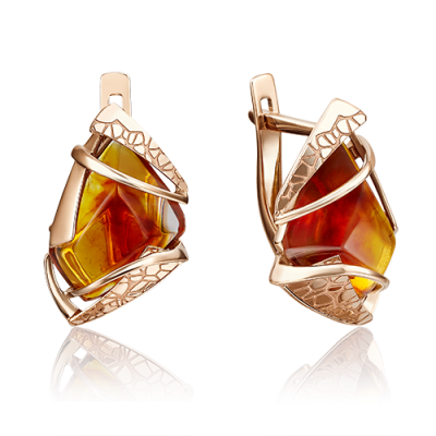 Серьги из золота, Красное золото металл, проба 585, Янтарь
