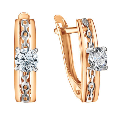 Серьги из золота, Красное золото металл, проба 585, 2 Фиан круг 4,00 0,180 б/цв, 2 Фиан круг 4,00 0,181 б/цв