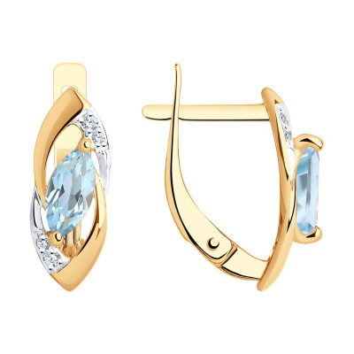 Серьги из золота, Красное золото металл, проба 585, 2  Топаз Маркиз 7*3,5 ; 4  Фианит недраг Круг 1 ; 4  Фианит недраг Круг 1,25