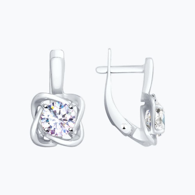 Серьги из серебра, Родированное серебро металл, проба 925, 2   Фианит недраг Круг 5,5