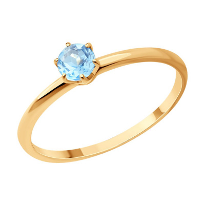 Кольцо из золота, Красное золото металл, проба 585, 1  Топаз Круг 4