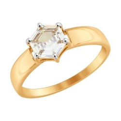Кольцо из золота, Красное золото металл, проба 585, Фианит SWAROVSKI