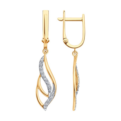 Серьги из золота, Красное золото металл, проба 585, 24   Фианит недраг Круг 1