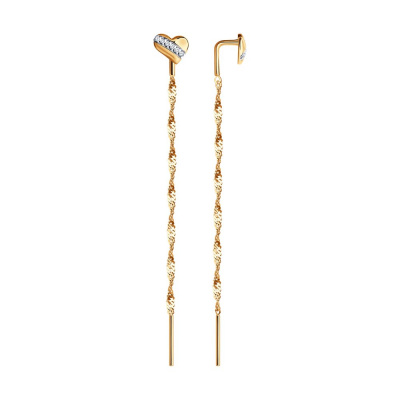 Серьги из золота, Красное золото металл, проба 585, 12  Фианит недраг Круг 1