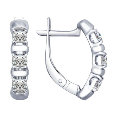 Серьги из серебра, Родированное серебро металл, проба 925, 6  Фианит SWAROVSKI Антик Кушон Чекер 3*3