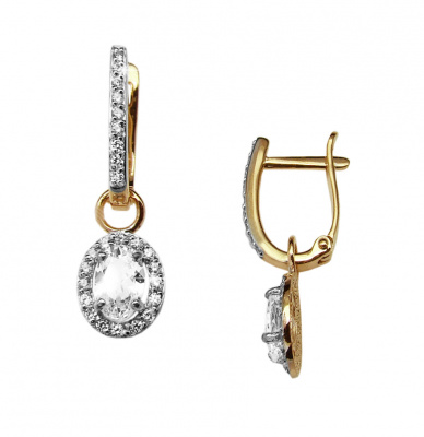 Серьги из золота, Красное золото металл, проба 585, 50 Ци круг 1.0 бесцветный 0.090, 2 Ци овал 6.0*4.0 бесцветный 0.252
