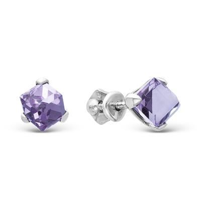 Серьги из серебра, Родированное серебро металл, проба 925, 2 Кристалл Swarovski Австрия светло-фиолетовый 1,020