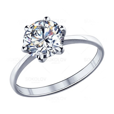 Кольцо из серебра, Родированное серебро металл, проба 925, 1  Фианит SWAROVSKI Круг 8
