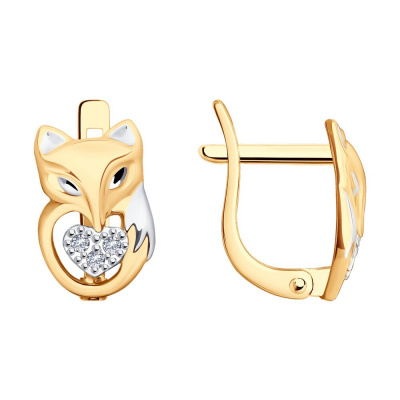 Серьги из золота, Красное золото металл, проба 585, 6  Фианит недраг Круг 1