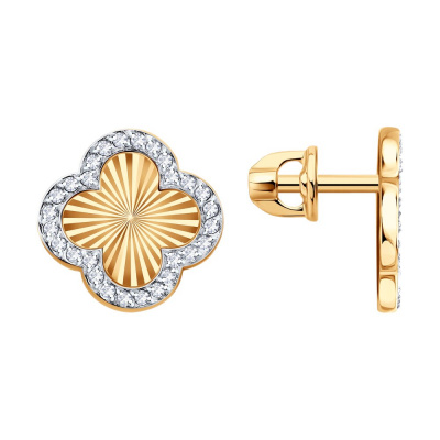 Серьги из золота, Красное золото металл, проба 585, 56  0,067 Фианит недраг Круг 0,9