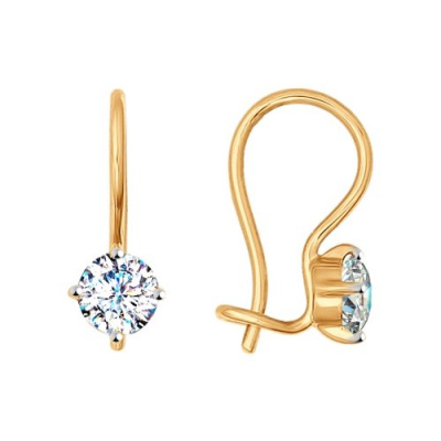 Серьги из золота, Красное золото металл, проба 585, 2  Фианит недраг Круг 4