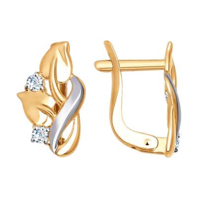 Серьги из золота, Красное золото металл, проба 585, 4   Фианит недраг Круг 2