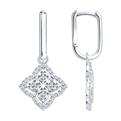 Серьги из серебра, Родированное серебро металл, проба 925, 88  0,158 Фианит недраг Круг 1