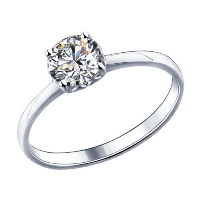Кольцо из серебра, Родированное серебро металл, проба 925, 1  Фианит SWAROVSKI Круг 6