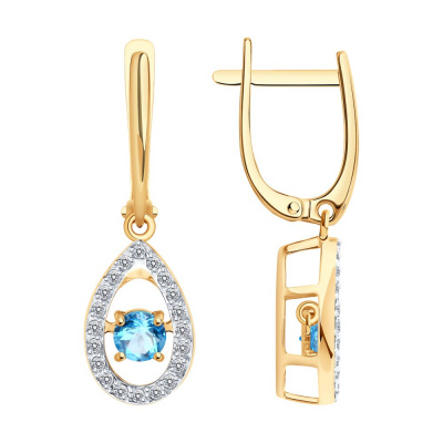 Серьги из золота, Красное золото металл, проба 585, 2   Топаз Круг 4 ; 40   Фианит недраг Круг 1