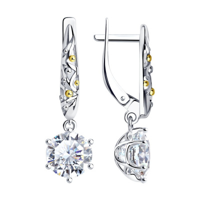Серьги из серебра, Родированное серебро металл, проба 925, 2   Гор.хр Круг 8
