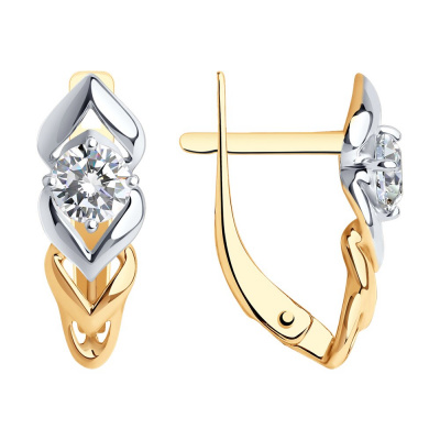 Серьги из золота, Красное золото металл, проба 585, 2  0,180 Фианит недраг Круг 4, 2  Фианит недраг Круг 4