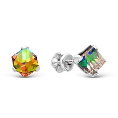Серьги из серебра, Родированное серебро металл, проба 925, 2 Кристалл Swarovski Мистик Зеленый 1,020