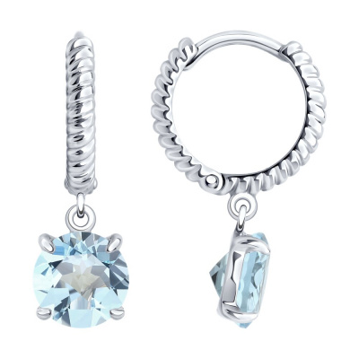 Серьги из серебра, Родированное серебро металл, проба 925, 2  Топаз Круг 8