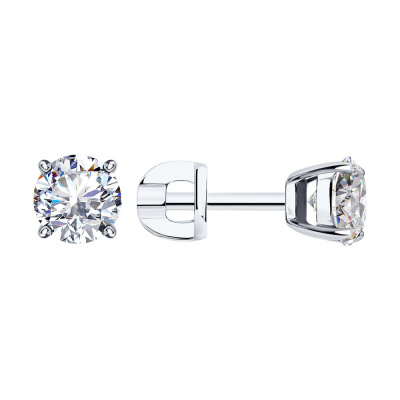 Серьги из серебра, Родированное серебро металл, проба 925, 2  0,440 Фианит недраг Круг 5,5