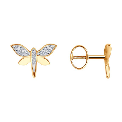 Серьги из золота, Красное золото металл, проба 585, 26   Фианит недраг Круг 0,9