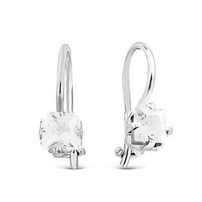 Серьги из серебра, Родированное серебро металл, проба 925, 2 Фианит Бесцветный