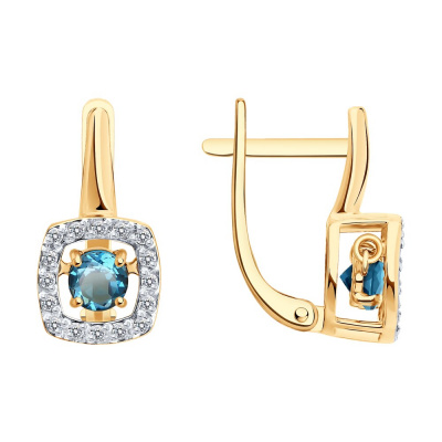 Серьги из золота, Красное золото металл, проба 585, 2   Топаз Круг 4 ; 32   Фианит недраг Круг 1