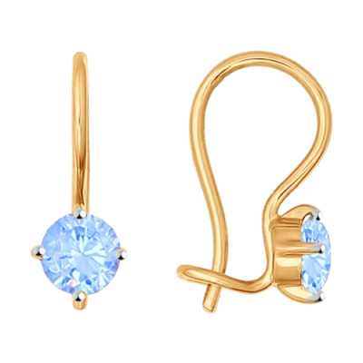 Серьги из золота, Красное золото металл, проба 585, 2  Фианит недраг Круг 4
