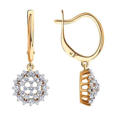 Серьги из золота, Красное золото металл, проба 585, 24  Фианит недраг Круг 1,25 ; 16  Фианит недраг Круг 1,5 ; 10  Фианит недраг Круг 1,75 ; 8  Фианит н
