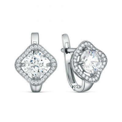 Серьги из серебра, Родированное серебро металл, проба 925, 56 Фианит Круг 1,00 0,103, 2 Фианит Круг 7,00 0,891