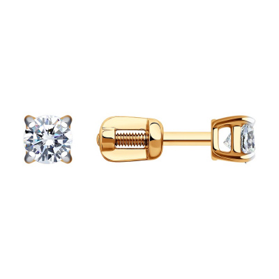 Серьги из золота, Красное золото металл, проба 585, 2  Фианит недраг Круг 4