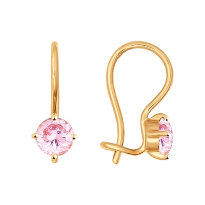 Серьги из золота, Красное золото металл, проба 585, Фианит
