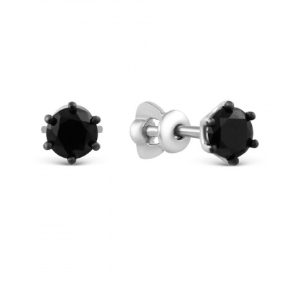 Серьги из серебра, Родированное серебро металл, проба 925, 2 Шпинель Черная Круг 5 0,220