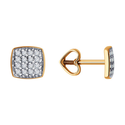 Серьги из золота, Красное золото металл, проба 585, 32   Фианит недраг Круг 1