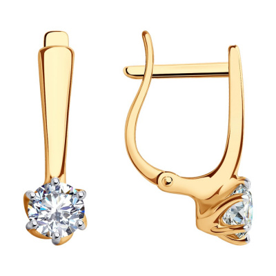Серьги из золота, Красное золото металл, проба 585, 2  Фианит недраг Круг 4,5