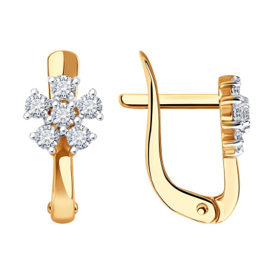 Серьги из золота, Красное золото металл, проба 585, 12  Фианит недраг Круг 1,75