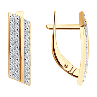 Серьги из золота, Красное золото металл, проба 585, 60   Фианит недраг Круг 1