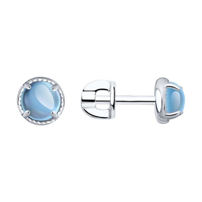 Серьги из серебра, Родированное серебро металл, проба 925, 2   Топаз Круг Кабошон 5