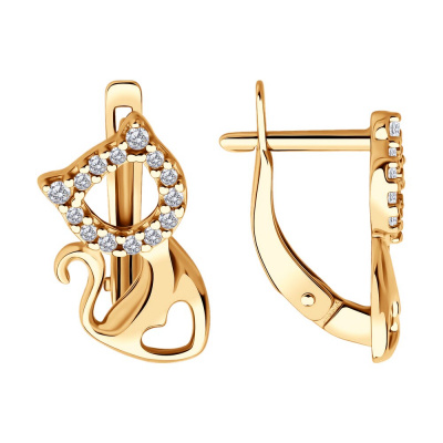 Серьги из серебра, Золочение розовое металл, проба 925, 24   Фианит недраг Круг 1 ; 4   Фианит недраг Круг 1,25