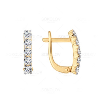 Серьги из золота, Красное золото металл, проба 585, 10  Фианит недраг Круг 2